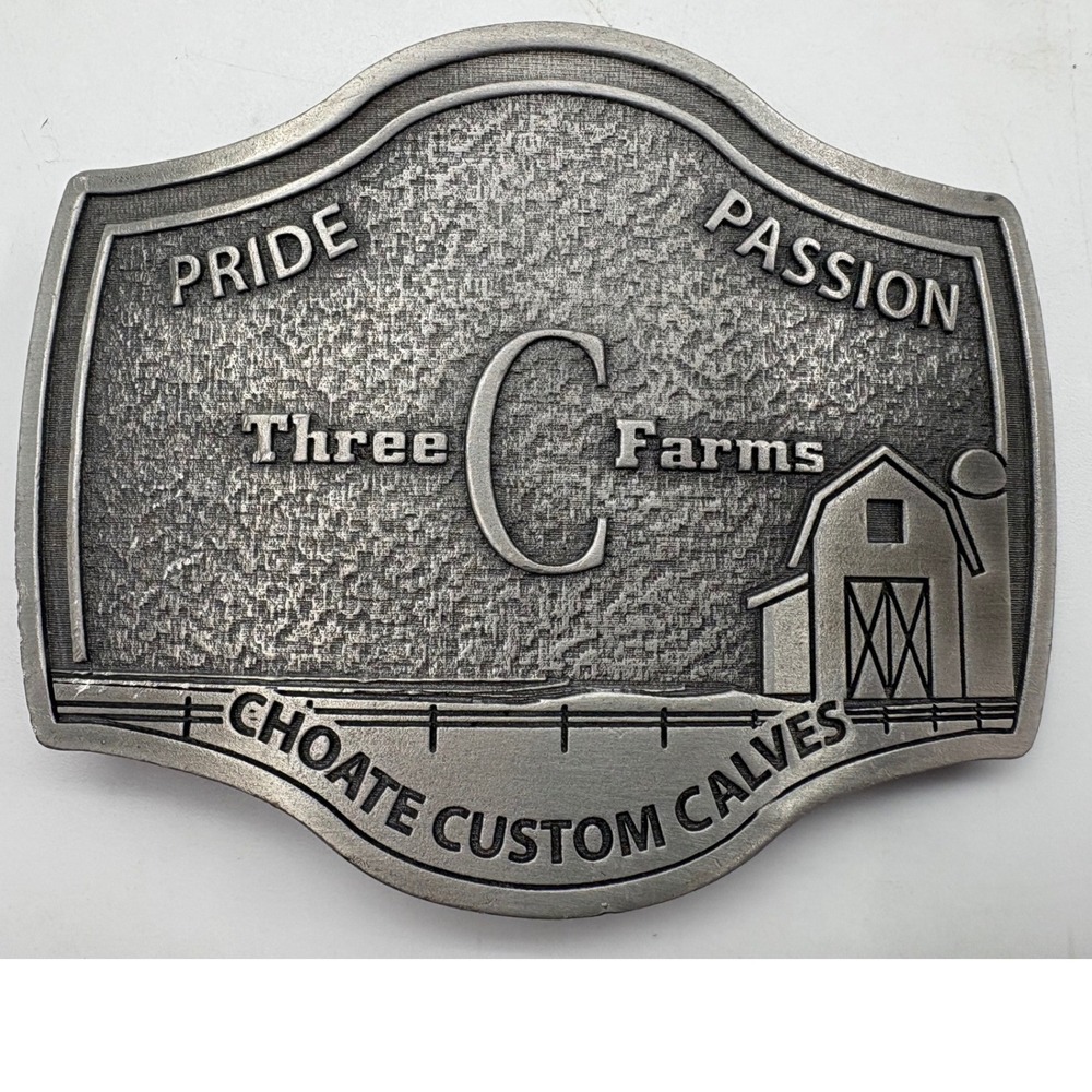 Three‎ C Farms Choate Custom Calves Belt Buckle Vintage Western Pewter Tone